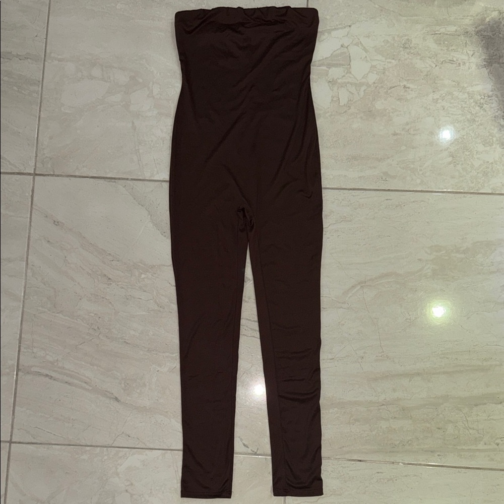 Fashion Nova Dark Brown Strapless Jumpsuit